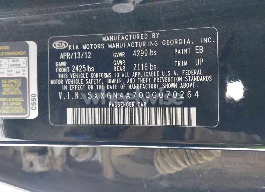 Photo 9 of 2012 Kia Optima EX (VIN 5XXGN4A70CG070264)