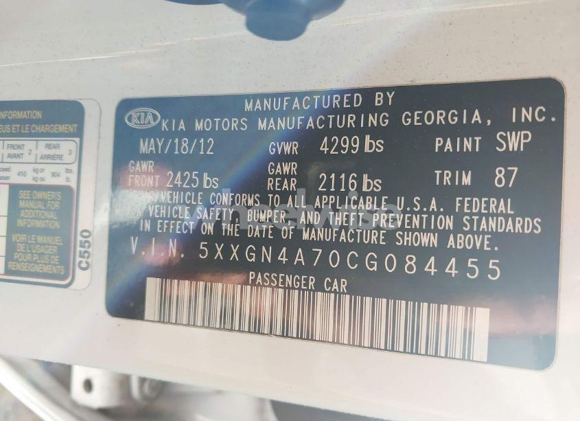 Photo 9 of 2012 Kia Optima EX (VIN 5XXGN4A70CG084455)