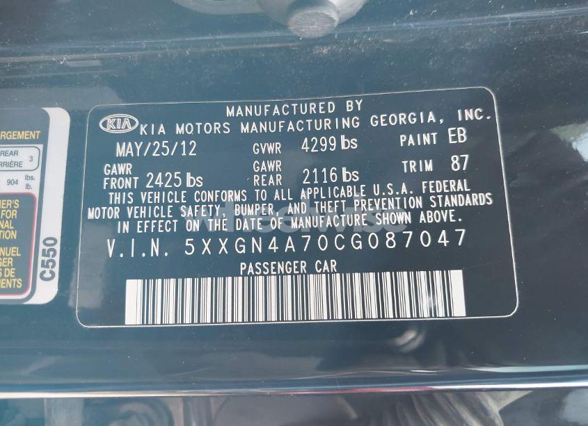 Photo 9 of 2012 Kia Optima EX (VIN 5XXGN4A70CG087047)