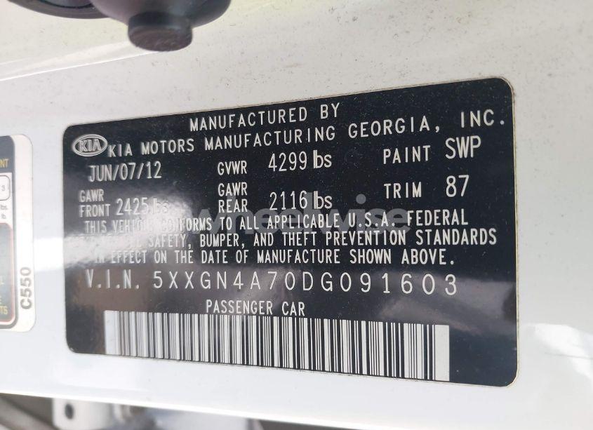 Photo 9 of 2013 Kia Optima EX (VIN 5XXGN4A70DG091603)