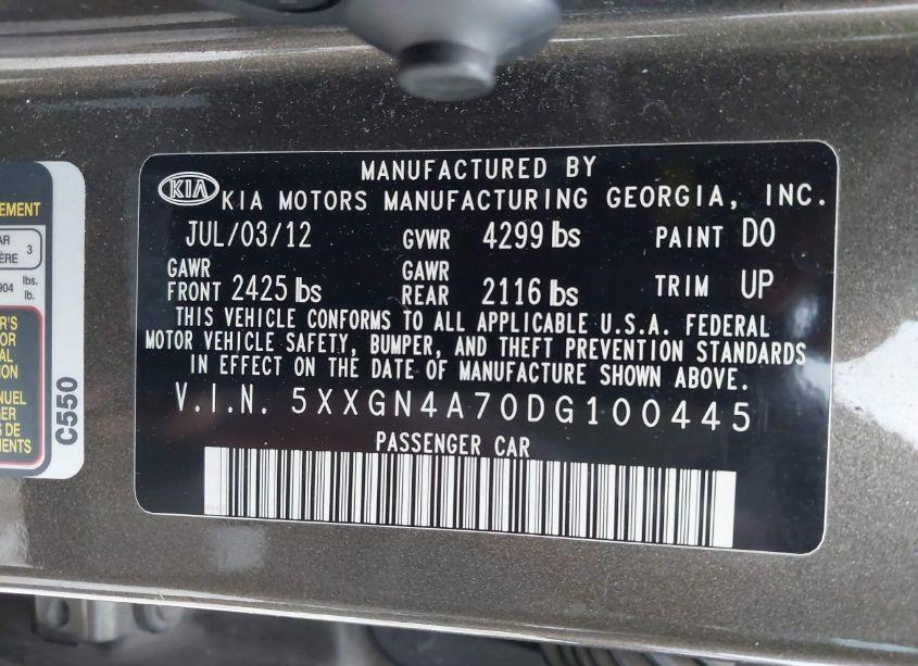 Photo 9 of 2013 Kia Optima EX (VIN 5XXGN4A70DG100445)