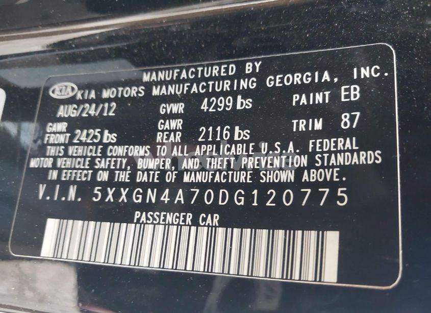 Photo 9 of 2013 Kia Optima EX (VIN 5XXGN4A70DG120775)