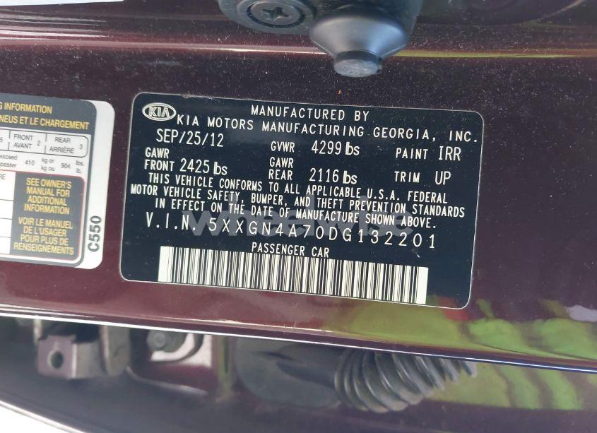 Photo 9 of 2013 Kia Optima EX (VIN 5XXGN4A70DG132201)