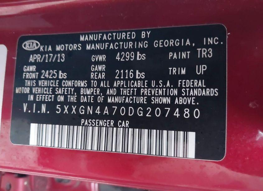 Photo 9 of 2013 Kia Optima EX (VIN 5XXGN4A70DG207480)