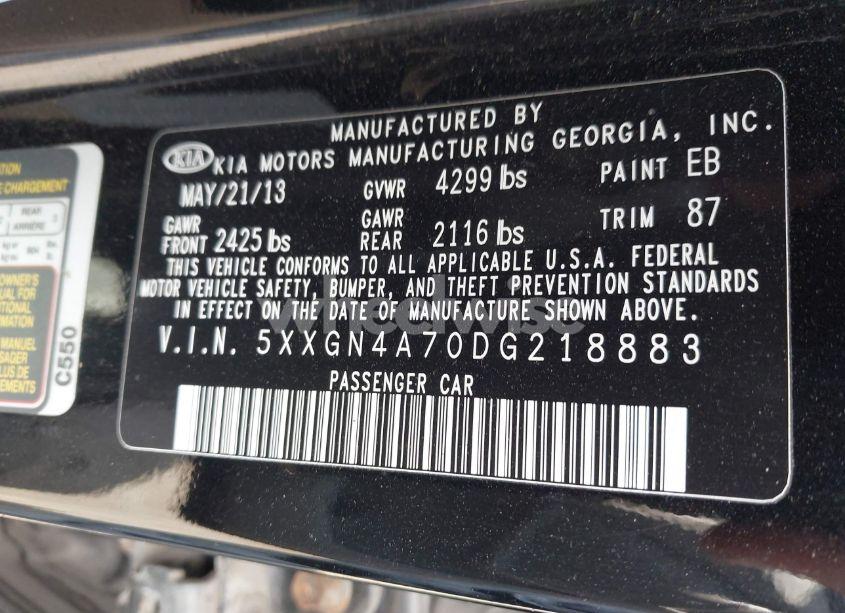 Photo 9 of 2013 Kia Optima EX (VIN 5XXGN4A70DG218883)