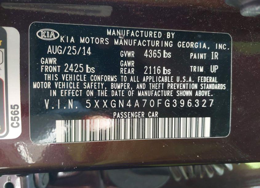 Photo 9 of 2015 Kia Optima EX (VIN 5XXGN4A70FG396327)