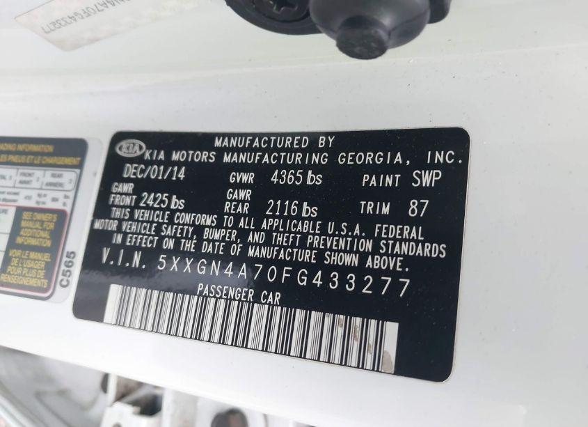 Photo 9 of 2015 Kia Optima EX (VIN 5XXGN4A70FG433277)