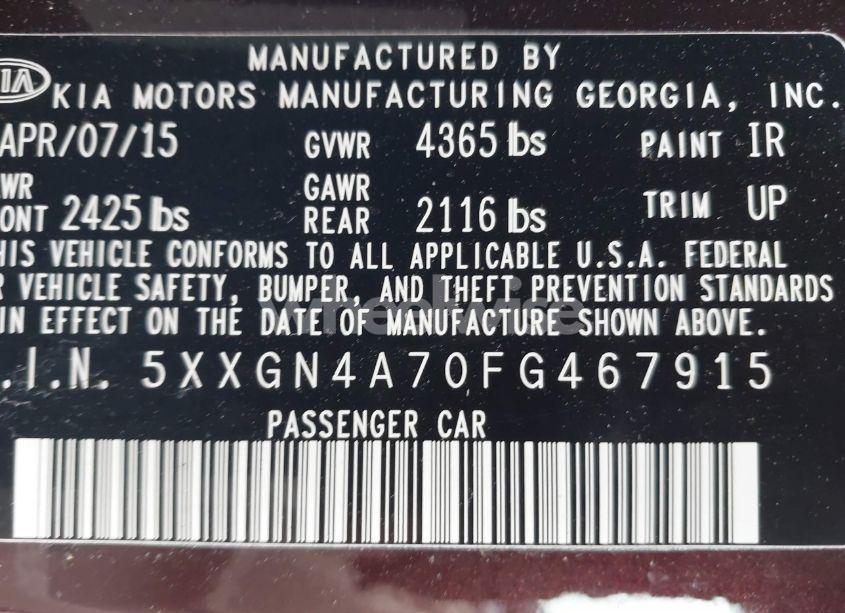Photo 9 of 2015 Kia Optima EX (VIN 5XXGN4A70FG467915)
