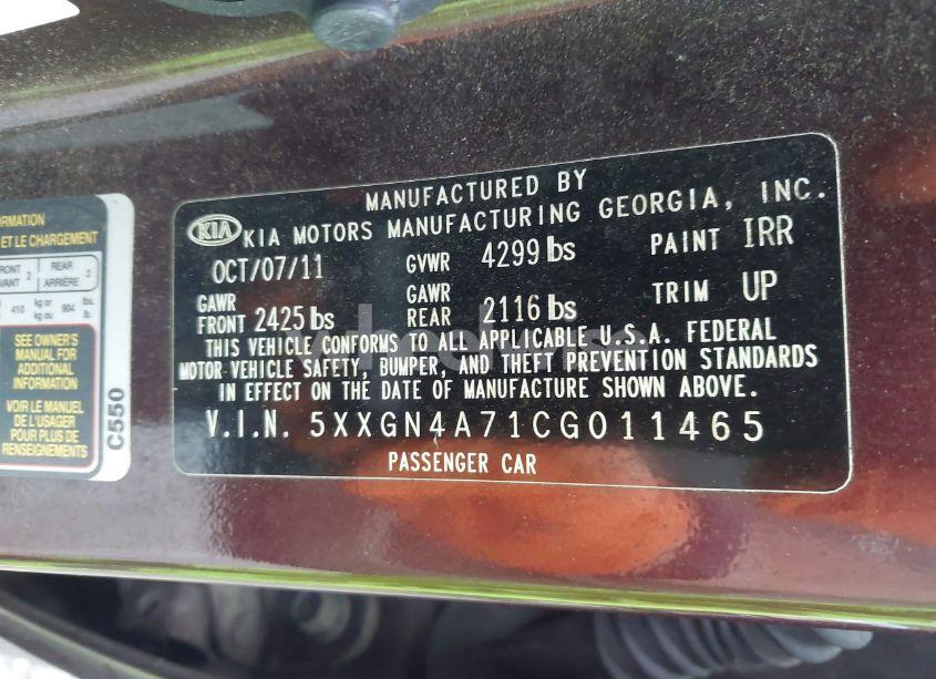 Photo 9 of 2012 Kia Optima EX (VIN 5XXGN4A71CG011465)