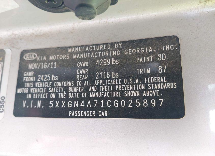 Photo 9 of 2012 Kia Optima EX (VIN 5XXGN4A71CG025897)