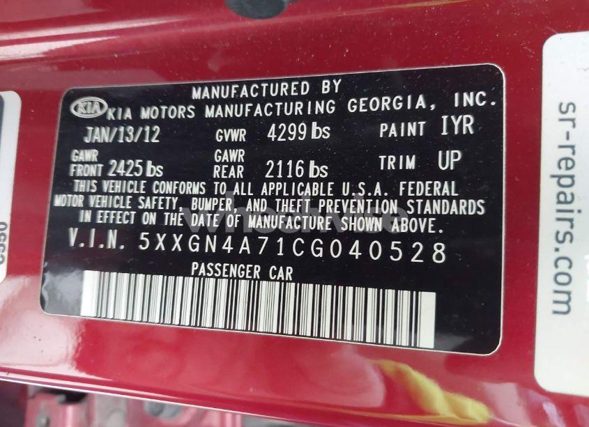 Photo 9 of 2012 Kia Optima EX (VIN 5XXGN4A71CG040528)