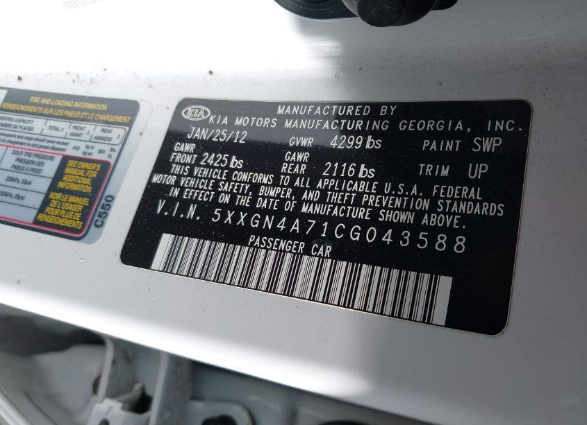 Photo 9 of 2012 Kia Optima EX (VIN 5XXGN4A71CG043588)