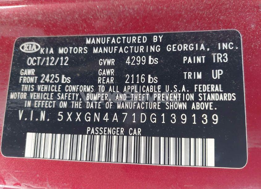 Photo 9 of 2013 Kia Optima EX (VIN 5XXGN4A71DG139139)