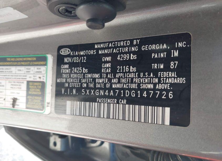 Photo 9 of 2013 Kia Optima EX (VIN 5XXGN4A71DG147726)