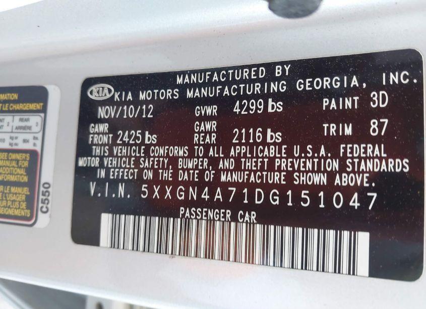 Photo 9 of 2013 Kia Optima EX (VIN 5XXGN4A71DG151047)