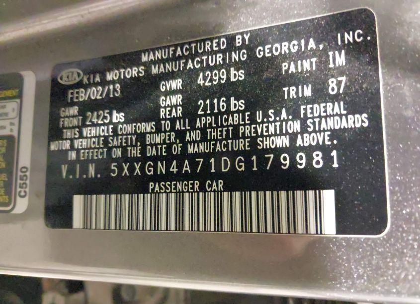 Photo 9 of 2013 Kia Optima EX (VIN 5XXGN4A71DG179981)