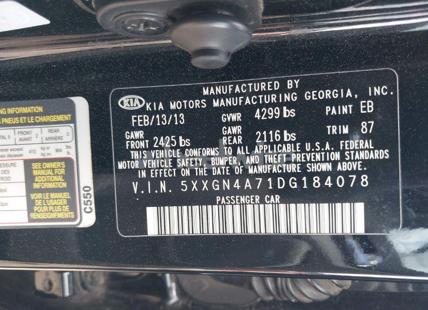 Photo 9 of 2013 Kia Optima EX (VIN 5XXGN4A71DG184078)