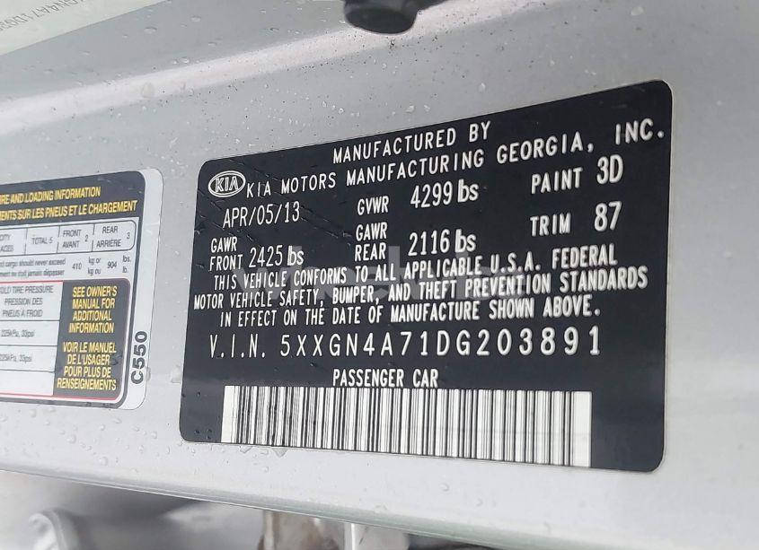 Photo 9 of 2013 Kia Optima EX (VIN 5XXGN4A71DG203891)