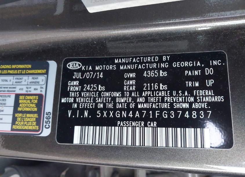 Photo 9 of 2015 Kia Optima EX (VIN 5XXGN4A71FG374837)