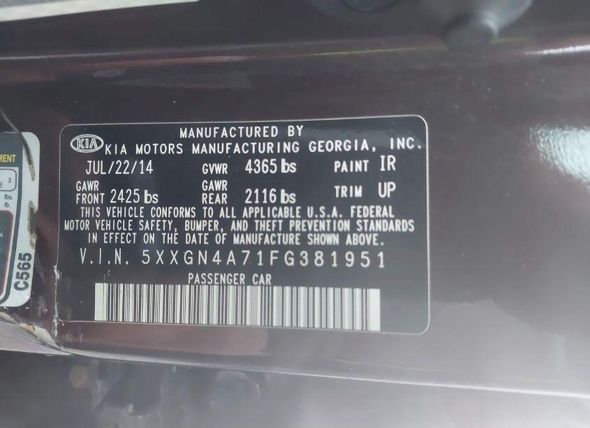 Photo 9 of 2015 Kia Optima EX (VIN 5XXGN4A71FG381951)