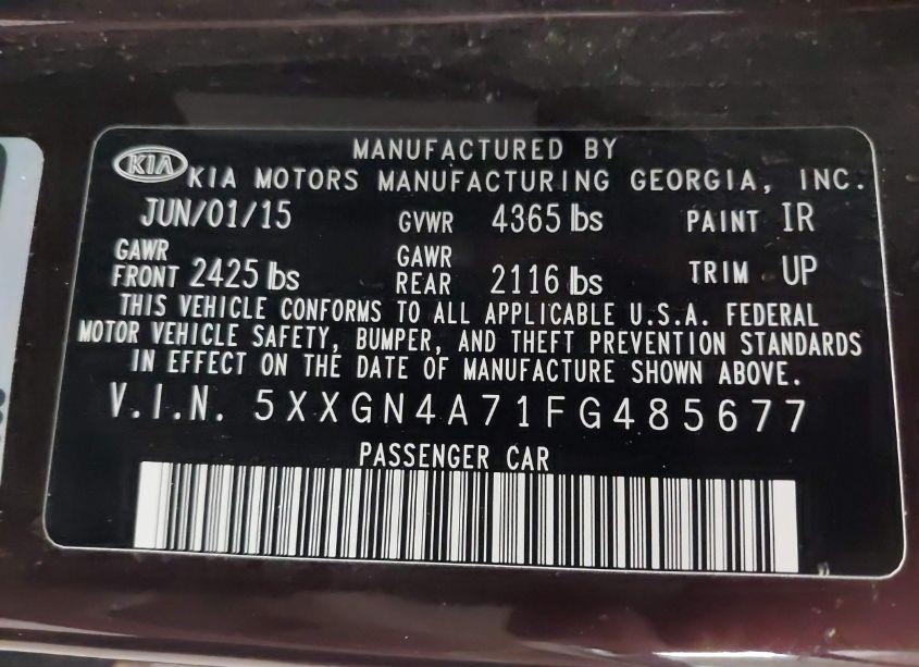 Photo 9 of 2015 Kia Optima EX (VIN 5XXGN4A71FG485677)