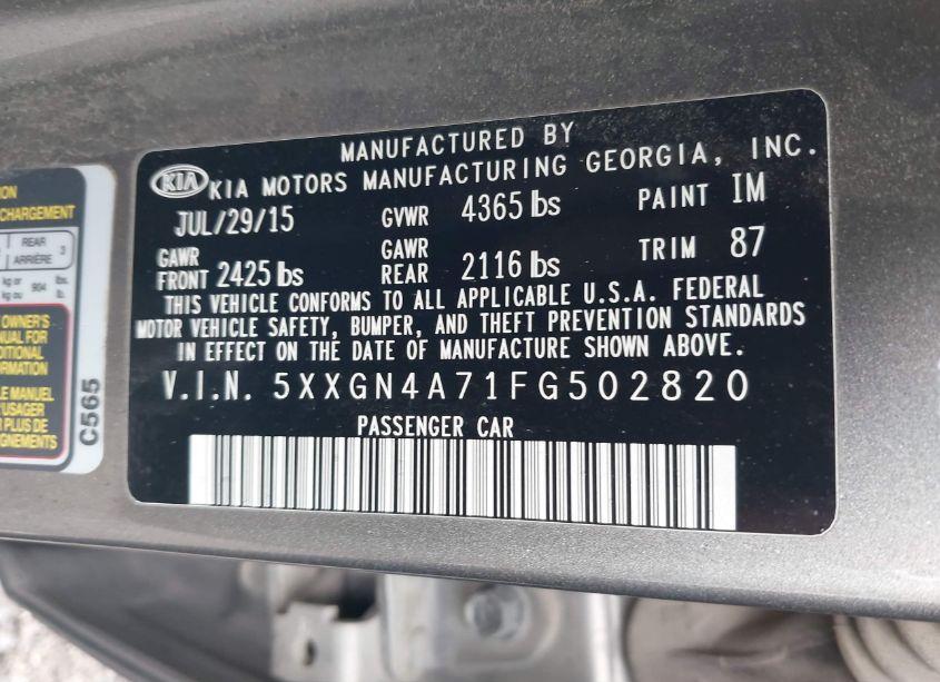 Photo 9 of 2015 Kia Optima EX (VIN 5XXGN4A71FG502820)