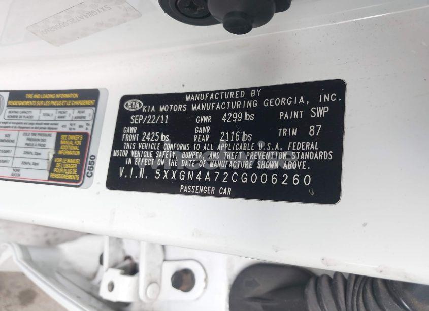 Photo 9 of 2012 Kia Optima EX (VIN 5XXGN4A72CG006260)