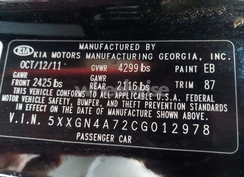 Photo 9 of 2012 Kia Optima EX (VIN 5XXGN4A72CG012978)