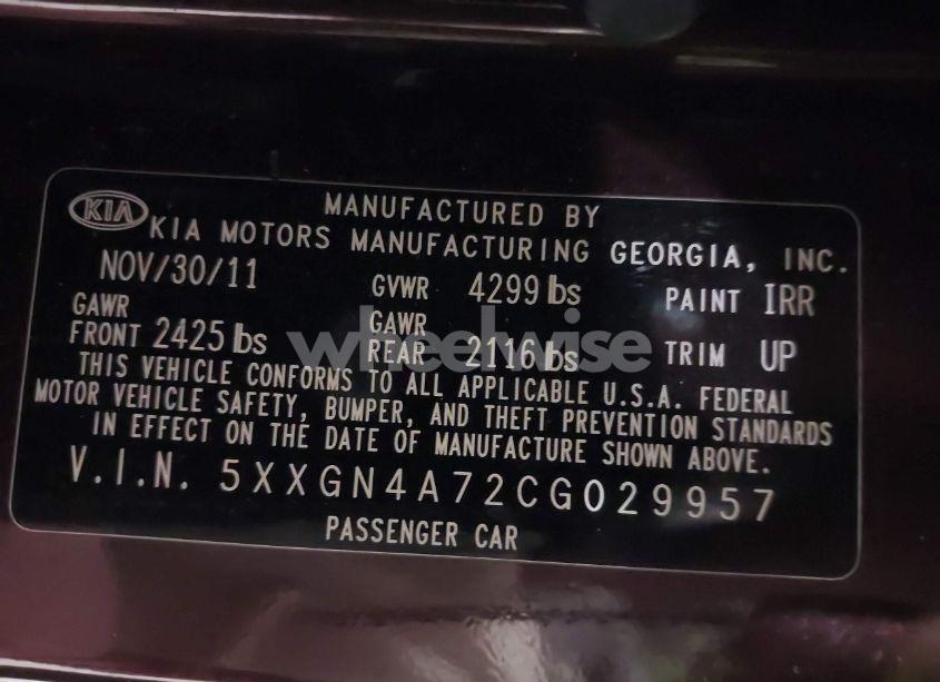 Photo 9 of 2012 Kia Optima EX (VIN 5XXGN4A72CG029957)