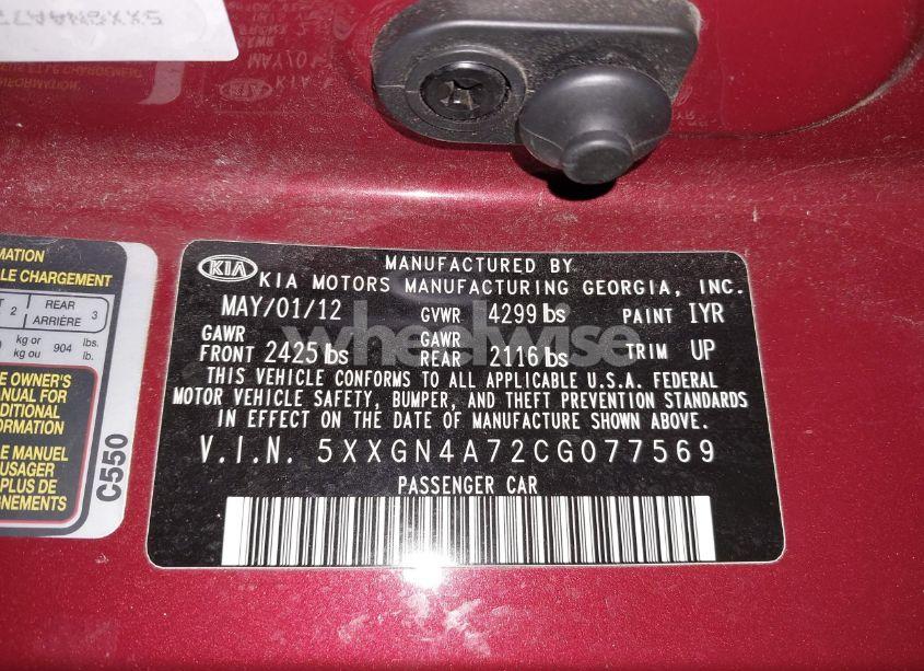 Photo 9 of 2012 Kia Optima EX (VIN 5XXGN4A72CG077569)