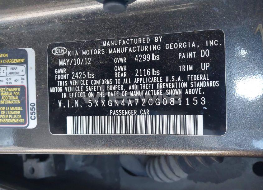 Photo 9 of 2012 Kia Optima EX (VIN 5XXGN4A72CG081153)