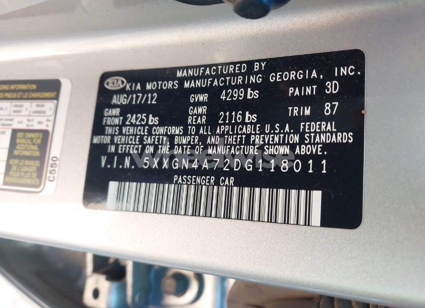 Photo 9 of 2013 Kia Optima EX (VIN 5XXGN4A72DG118011)