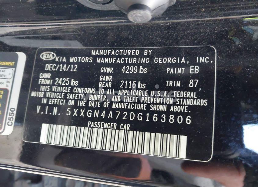 Photo 9 of 2013 Kia Optima EX (VIN 5XXGN4A72DG163806)