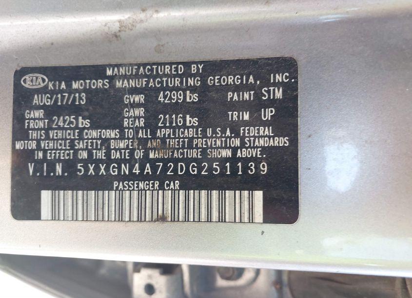 Photo 9 of 2013 Kia Optima EX (VIN 5XXGN4A72DG251139)