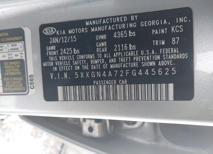 Photo 9 of 2015 Kia Optima EX (VIN 5XXGN4A72FG445625)