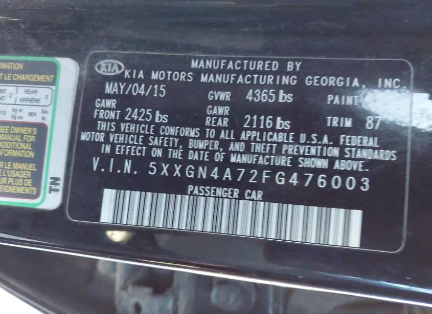 Photo 9 of 2015 Kia Optima EX (VIN 5XXGN4A72FG476003)