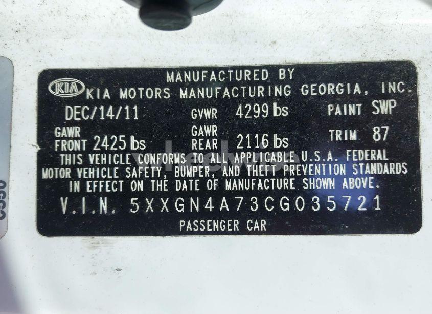 Photo 9 of 2012 Kia Optima (VIN 5XXGN4A73CG035721)