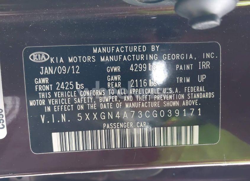 Photo 9 of 2012 Kia Optima EX (VIN 5XXGN4A73CG039171)