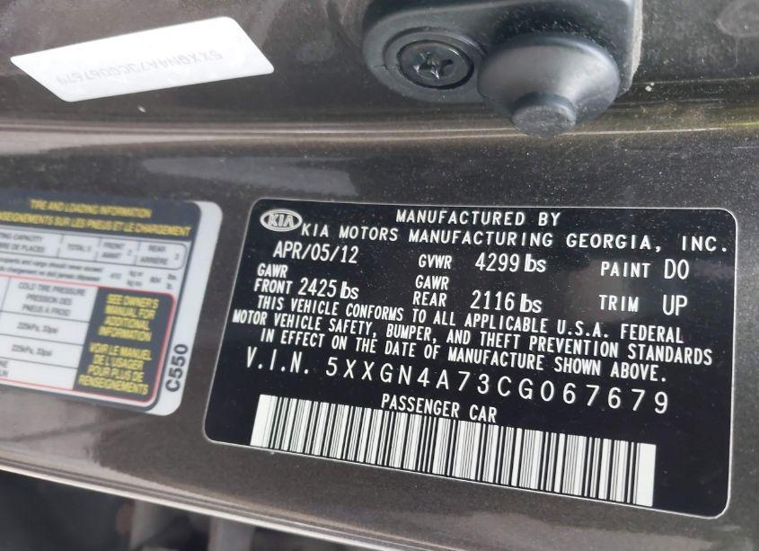 Photo 9 of 2012 Kia Optima EX (VIN 5XXGN4A73CG067679)