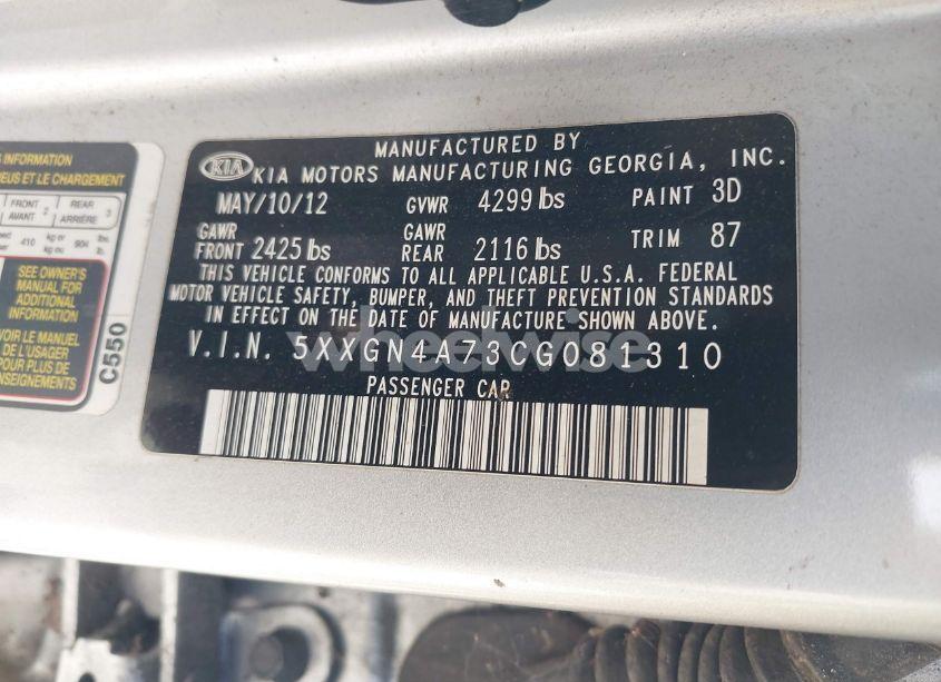 Photo 9 of 2012 Kia Optima EX (VIN 5XXGN4A73CG081310)