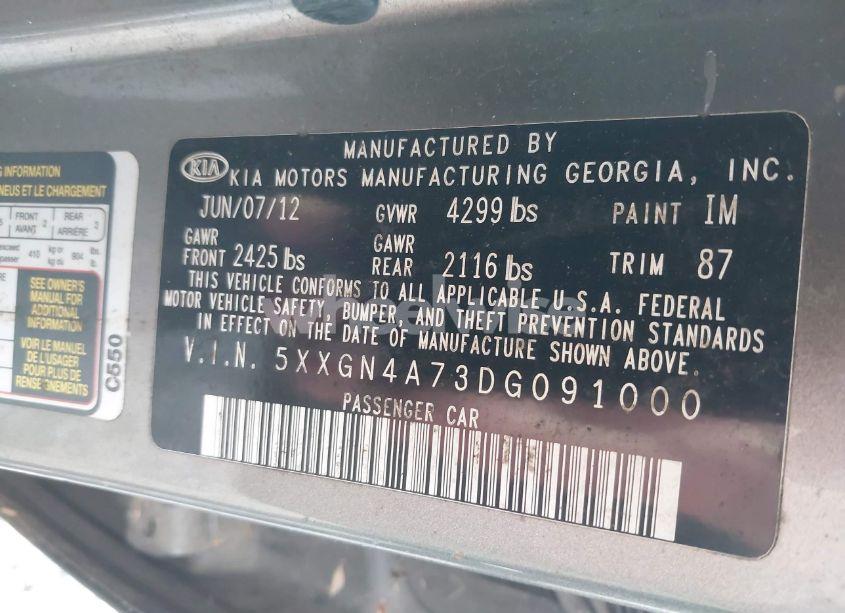 Photo 9 of 2013 Kia Optima EX (VIN 5XXGN4A73DG091000)