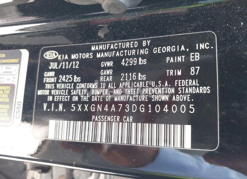 Photo 9 of 2013 Kia Optima EX (VIN 5XXGN4A73DG104005)