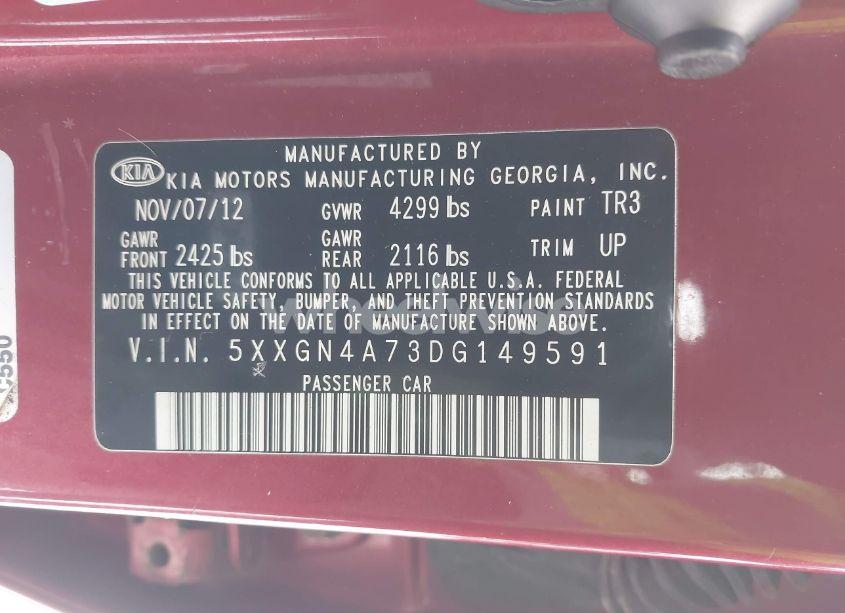 Photo 9 of 2013 Kia Optima EX (VIN 5XXGN4A73DG149591)