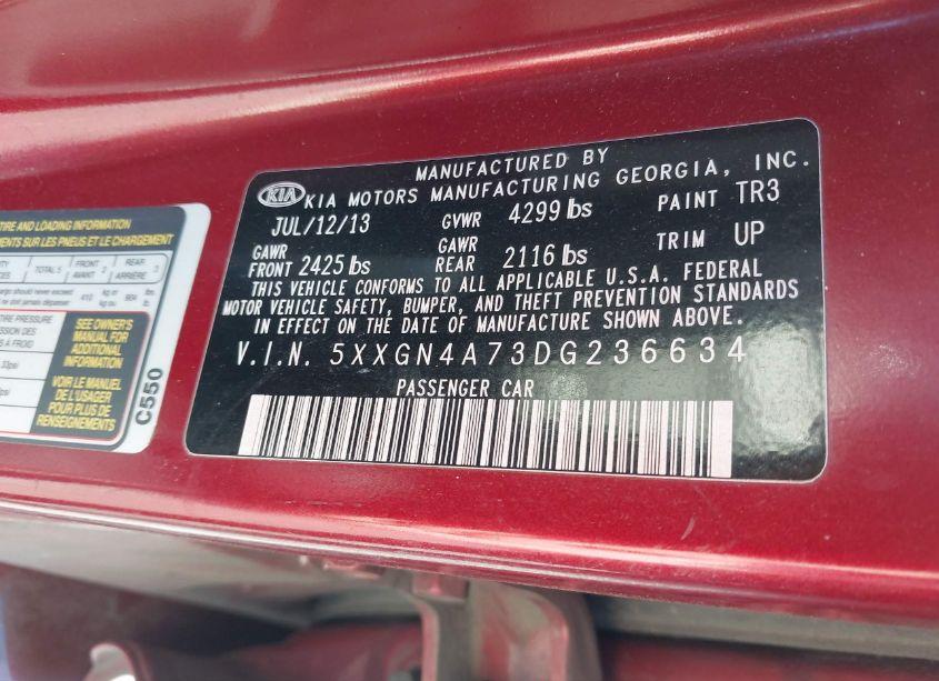 Photo 9 of 2013 Kia Optima EX (VIN 5XXGN4A73DG236634)