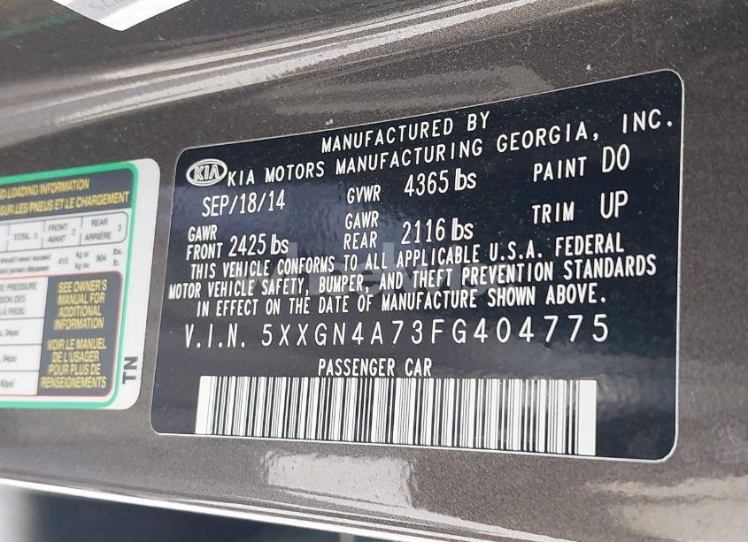 Photo 9 of 2015 Kia Optima EX (VIN 5XXGN4A73FG404775)