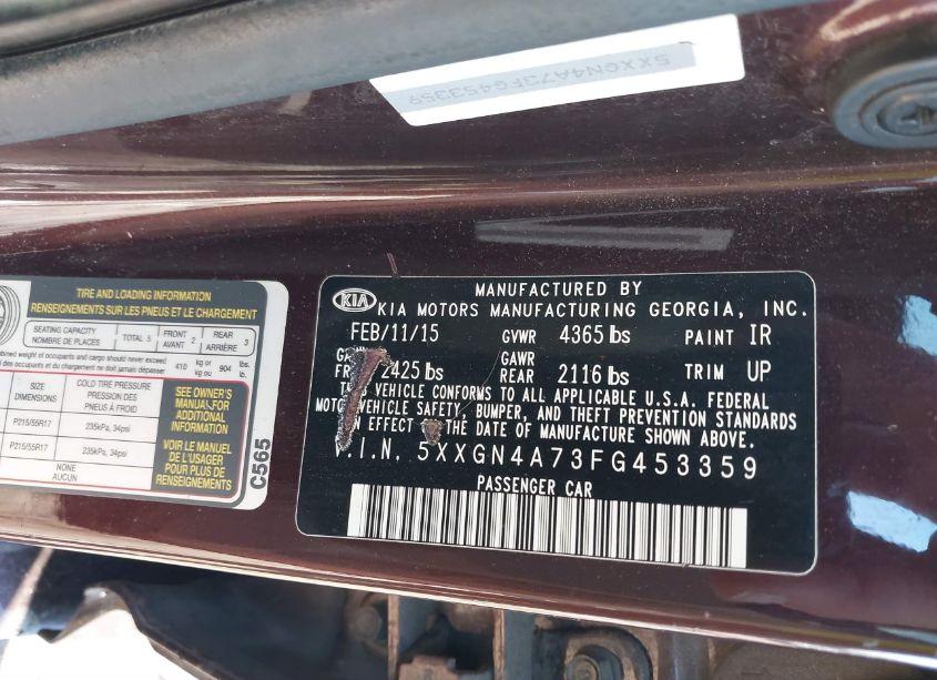 Photo 9 of 2015 Kia Optima EX (VIN 5XXGN4A73FG453359)