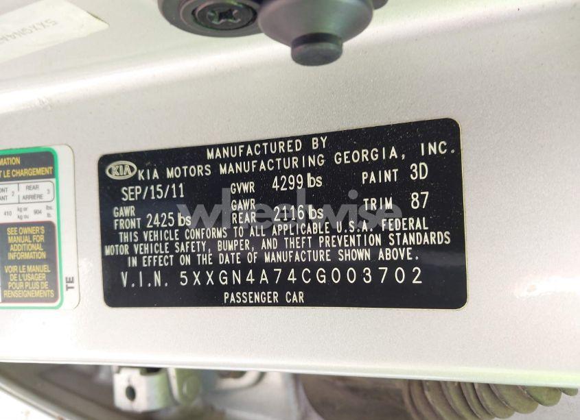 Photo 9 of 2012 Kia Optima EX (VIN 5XXGN4A74CG003702)