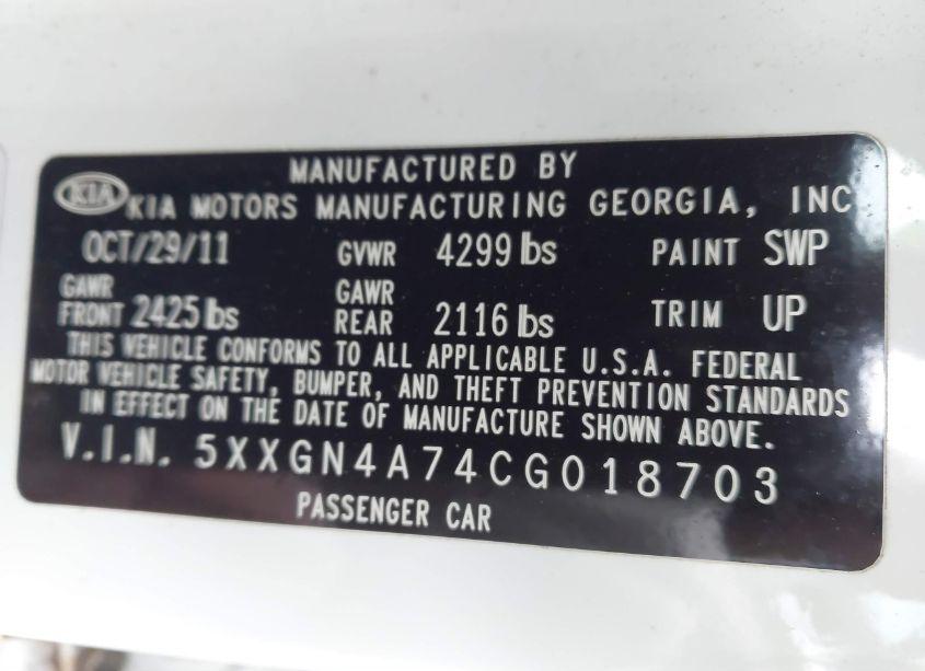 Photo 9 of 2012 Kia Optima EX (VIN 5XXGN4A74CG018703)