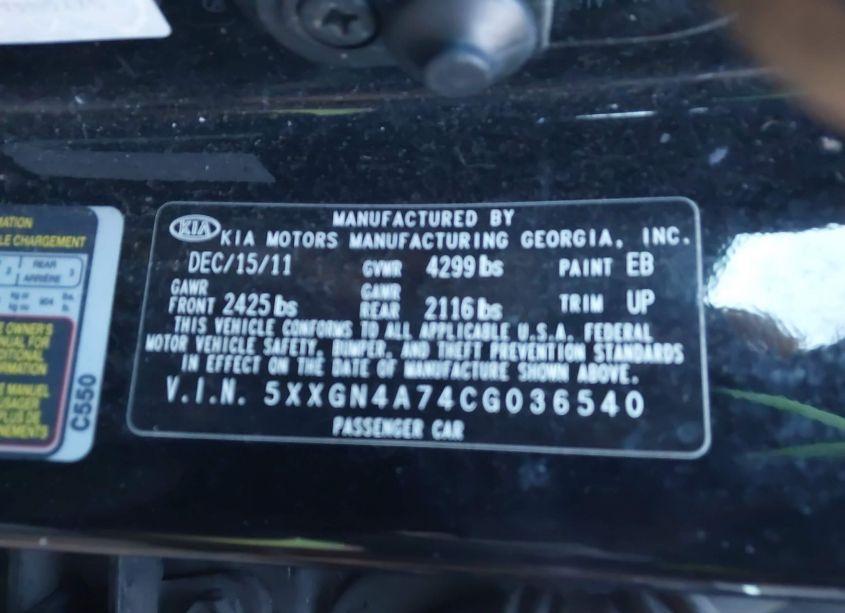 Photo 9 of 2012 Kia Optima EX (VIN 5XXGN4A74CG036540)