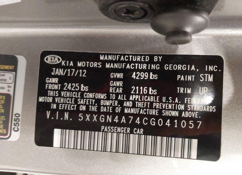 Photo 9 of 2012 Kia Optima EX (VIN 5XXGN4A74CG041057)